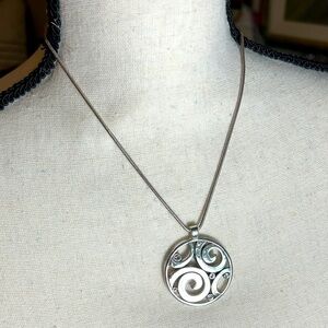 Brighton London Groove Necklace Silver Plated Crystals Swirl Design